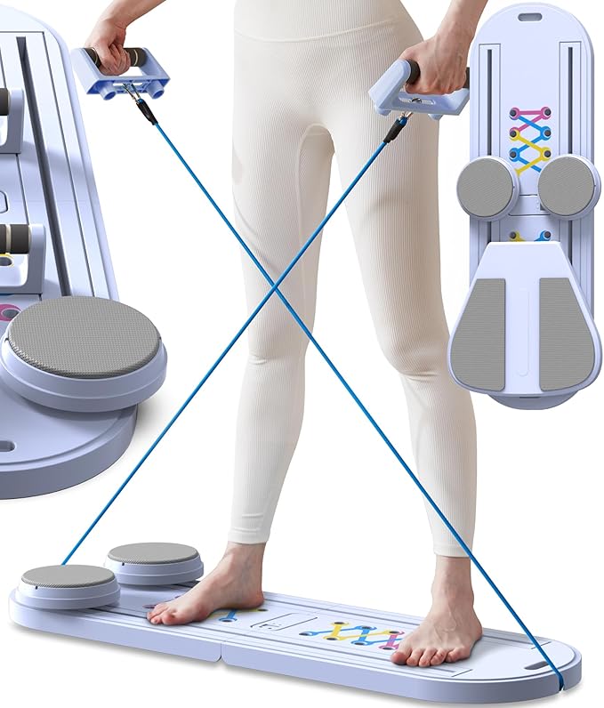 Pilates Board & Reformer Machine Set - Foldable Home Pilates Equipment, 6-in-1 Multifunctional Pilates Sliding Board for Women/Men, Portable Pilates Reformers Workout Machine 2025 Pro Version