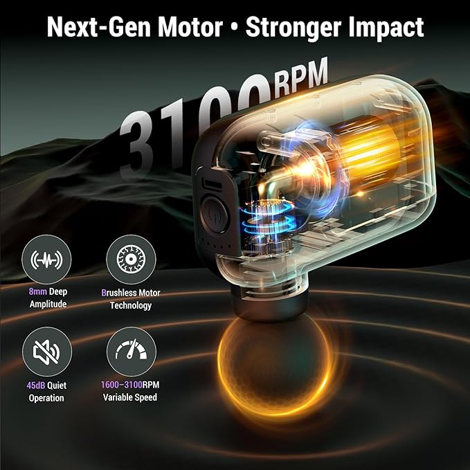 Mini Massage Gun with 10 Massage Heads, Percussion Deep Tissues Handheld Muscle Massager, 8mm Amplitude High-Intensity Massager Gun for Pain Relief for Office Gifts for Her, Home, Athletes