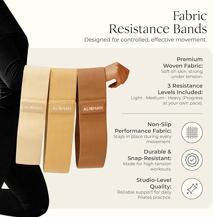 Pilates Kit for Home Workouts with 14” Pilates Ring Pilates 8” Mini Ball with and 3 Booty Bands Set, Pilates Essentials Kit for Women with Guided Workout Video, Home Pilates Equipment, Beige