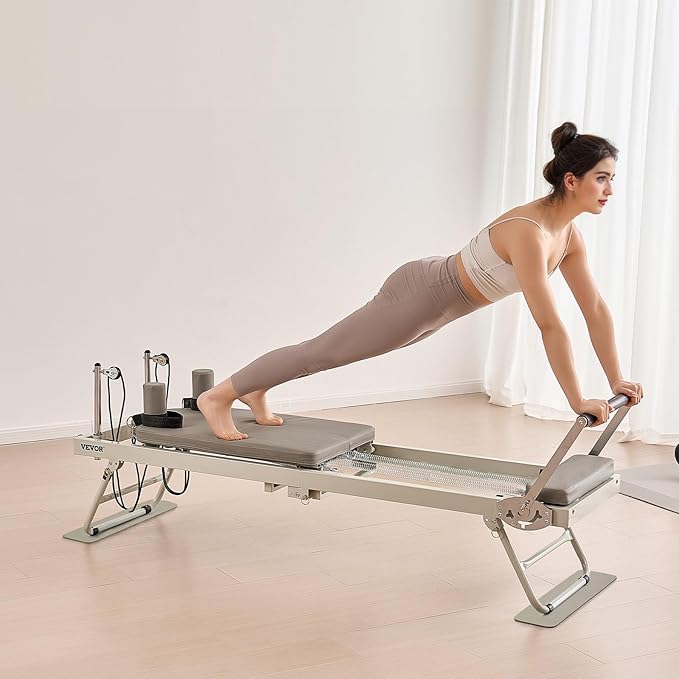 VEVOR Pilates Reformer, 91" Foldable Reformer Pilates Machine with Adjustable Reformer Heights, Pilates Equipment for Home Gym Studio Use with Dual Resistance Spring and Jump Boards