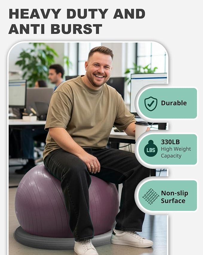 Trideer Exercise Ball for Office Desk, Yoga Ball Chair to Relieve Back Pain, Stability & Fitness Ball Seat with Base, Home Gym Core Workout, Abs, Stretching & Therapy