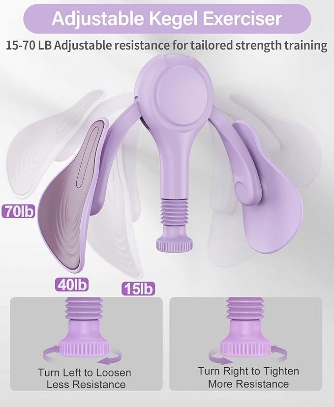 Pelvic Floor Exercise Devices 15-70 LB Adjustable Pelvic Floor Trainer Women Men, Kegel Exercise Equipment Inner Thigh Exerciser for Postpartum Recovery, Thigh and Pelvic Trainer with Band