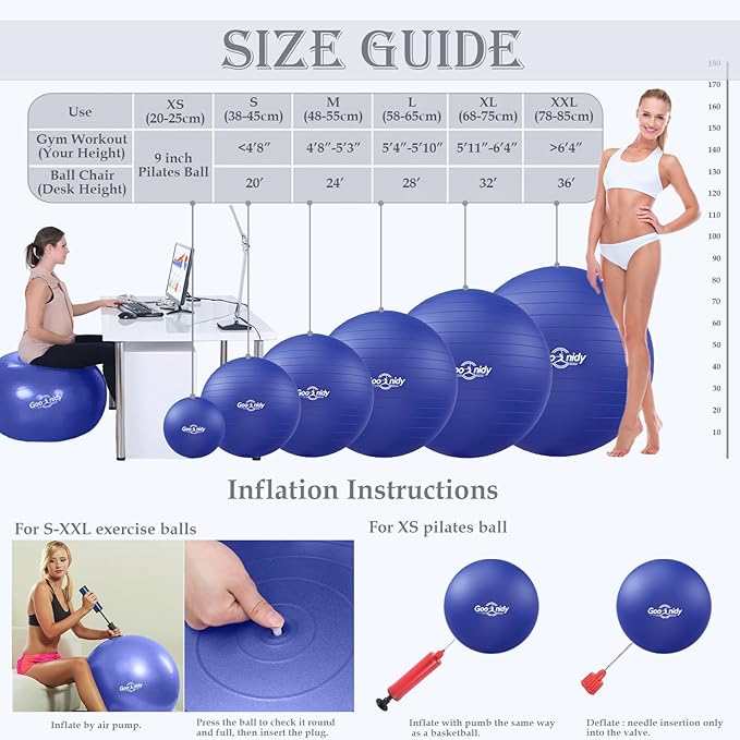 Soft Exercise Ball, Anti-Burst Pilates Yoga Ball Chair Supports 2200lb, Workout Equipment w/ Pump for Women Pregnancy, Medicine, Birthing, Physical Therapy, Stability, Excersing, Birth, Swiss, Fitness