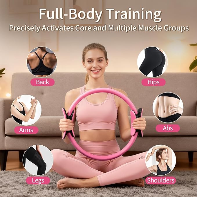 Home Pilates Essentials Kit for Women，Pilates Ring and Ball Magic Circle Booty Bands 8 Resistance Band Toning Fitness Essentials Starter Set Accessories(Pink)