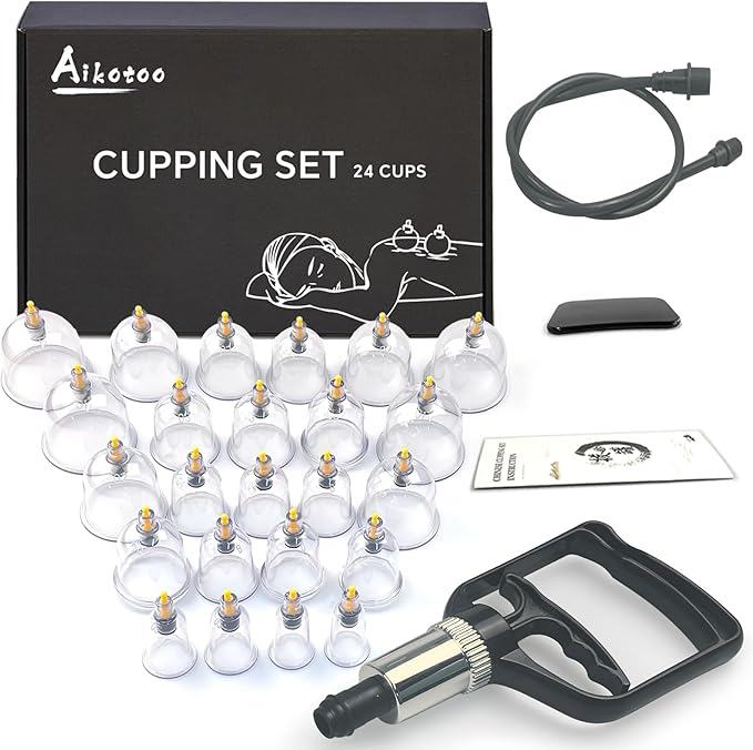 Cupping Kit for Massage Therapy Set with Pump 24 Massage Cups for Cellulite Reduction Muscle Back Pain Relief