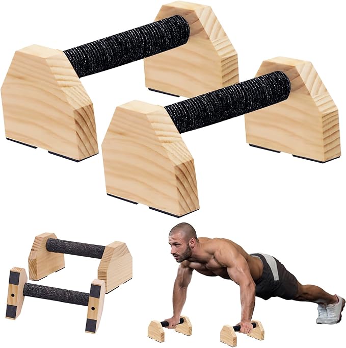 Push-up Stand, 2 PCS Wood Pushup Bars Non-Slip Base Exercise Home Workout Equipment