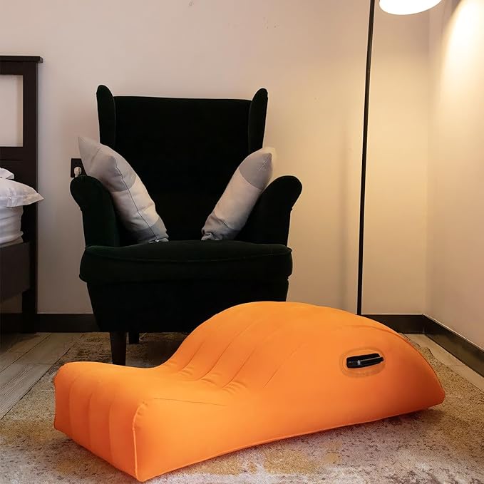 Inflatable Yoga Sofa – Pilates Recliner, Flocking Lounge, Portable Air Cushion | Streamlined Curved Support, Quick Inflation Comfort for Home Workout, Meditation, Relaxation Sessions