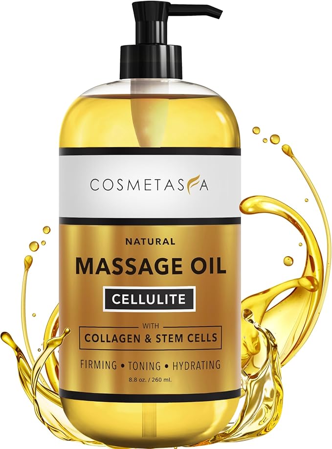 Cosmetasa Anti Cellulite Massage Oil – Lymphatic Drainage & Firming Body Oil with Collagen & Stem Cells – Toning & Hydrating, Lightweight, Non-Greasy Formula (8.8 fl oz)