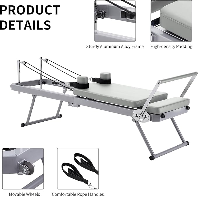 ZENOVA Pilates Reformer Foldable Pilates Machine & Equipment for Home Workout Cardio Fitness Rebounder Up to 300 lbs Weight Capacity
