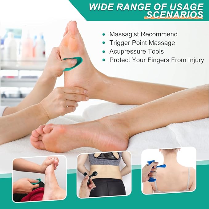 Massage Tool Set, Trigger Point Massage Tool Kit with Thumb Saver, Deep Tissue Manual Back Massager, Pressure Point & Muscle Knot Remover for Neck, Back, Shoulders, Legs