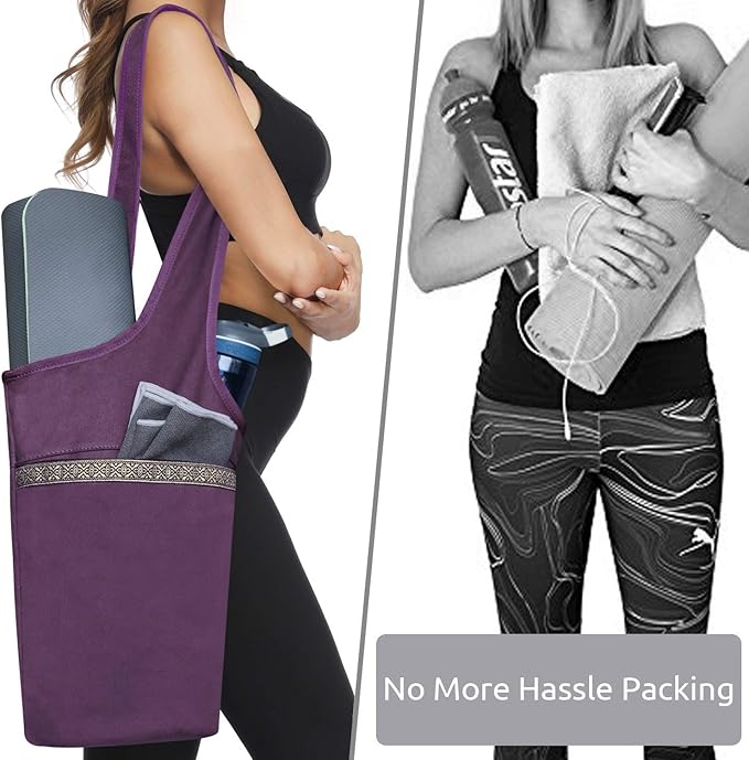 Ewedoos Canvas Yoga Mat Bag Fits Most Mats Yoga Bag with Large Storage Pockets to Hold More Accessories Ideal for Pilates Workout Gifts & Travel