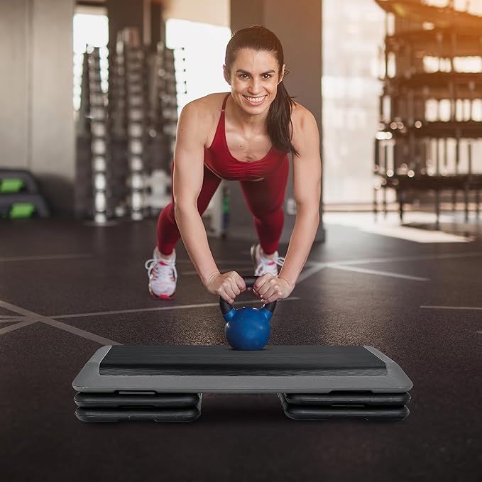 JupiterForce 43" Workout Aerobic Exercise Step Platform, Adjustable Aerobic Steppers for Exercise with 4 Removable Risers for Home Gym Strength Training