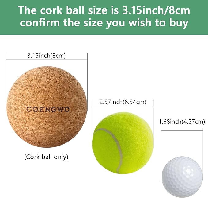 COENGWO Cork Massage Ball, Cork Myofascial Release Ball, Yoga Therapy Ball for Trigger Point Therapy, Muscle Knots, Deep Tissue Relief, 3 Inch