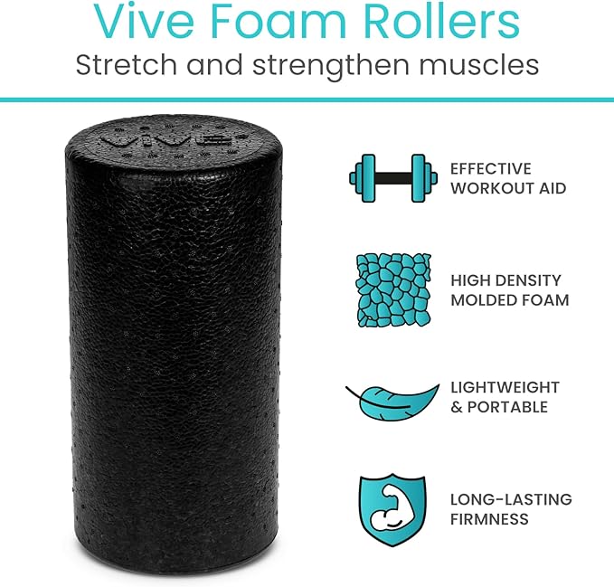 Vive High Density Foam Roller (12 inch) - Large Foam Roller for Exercise, Physical Therapy, Yoga, Pilates, Stretching - Pain Relief Massager for Trigger Point, Deep Muscle Massage, Myofascial Release