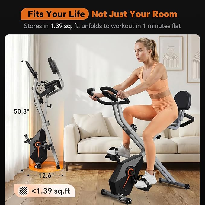 Foldable Exercise Bike Stationary Bikes for Home, 5 IN 1 Indoor Workout Bike, Cycling Bike with 16-Level Quiet Magnetic Resistance, 6.6 LBS Flywheel and 300LBS Capacity for Senior and Home Workout