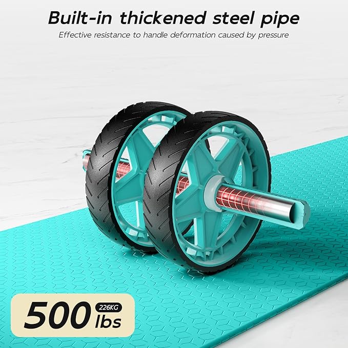 Double-Wheel Ab Roller for Core Training – Rebound Design with Adjustable Elastic Band, Silent Non-Slip Wheels, Detachable Build, Knee Pad & Bands – Home Gym Gear for Men/Women