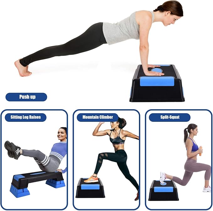 Happytools 28'' Aerobic Stepper, 5’’ 7’’ 9’’ Levels Height Adjustable Fitness Step Trainer, Exercise Step Platform w/Risers & Non-Slip Foot Pads for Home Gym Cardio Strength Training