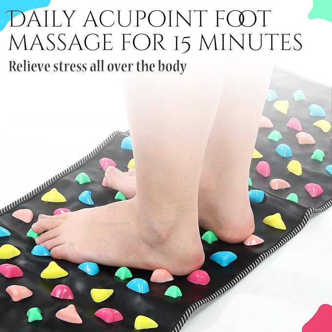 TrelaCo Foot Massage Mat Reflexology Walk Stone Road Foot Massage Acupoint Mat for Acupressure Relaxes for Long Sitting Elderly Students and Office Workers (13.78 x 47.24 Inches)