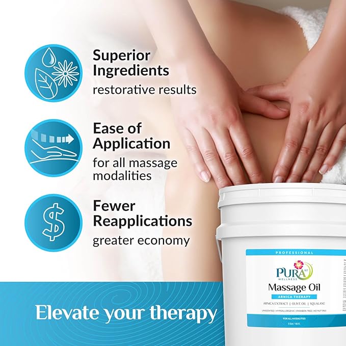 Arnica Therapy 5 Gallon Massage Oil, Arnica Extract, Professional, Massage Therapy, Deep Tissue, Unscented, Hypoallergenic, Natural Ingredients, Skin Hydrating, Moisturizing, Muscle Relief