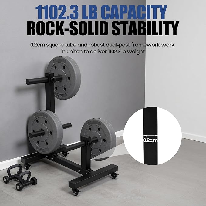 Weight Plate Rack Tree, Weight Plate Storage with Universial Heavy-Duty Wheels Weight Tree Rack Plates Weight Storage Rack Steel Gym Organizer Bumper Plate Holder 1102.3lbs