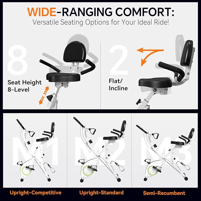 Foldable Exercise Bike Stationary Bikes for Home, 5 IN 1 Indoor Workout Bike for Seniors, with 16-Level Quiet Magnetic Resistance, 6.6 LBS Flywheel and 300LBS Capacity, 2025 Designed 817 X-bike Black