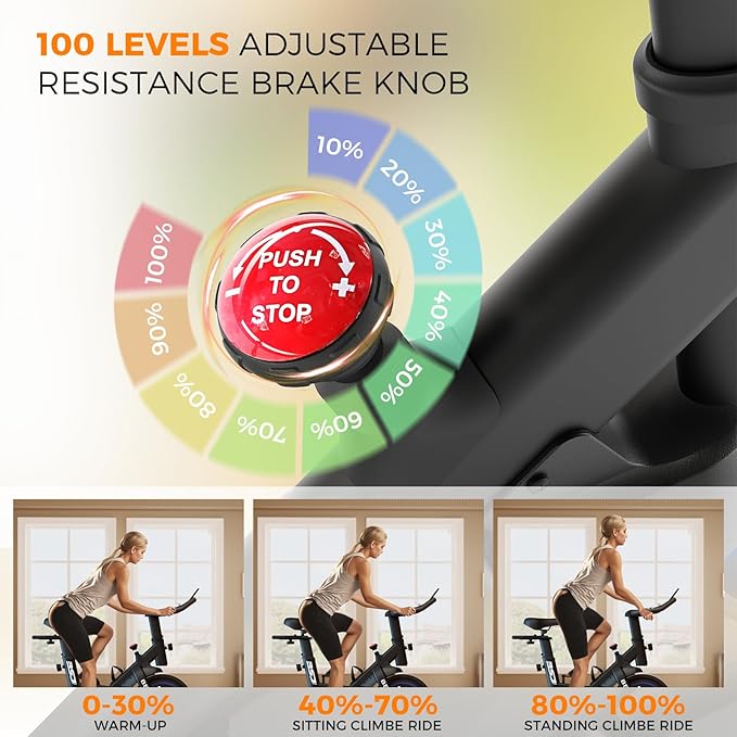 Exercise Bike, Adjustable Resistance Stationary Bikes for Home with App Compatible, Quiet Indoor Cycling Bike with 330lbs Weight Capacity, Comfortable Seat, Silent Belt Drive for Home Fitness and Weight Loss(Friction-Black)