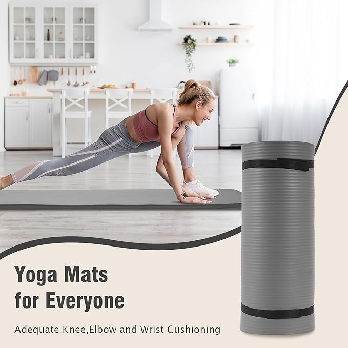 BalanceFrom 71x24 Inches Extra Thick Yoga Mat 1-Inch High-Density Foam – Roll-Up Exercise Pad with Double-Sided Non-Slip Surface and Carrying Strap for Pilates and Home Workouts, Multiple Colors