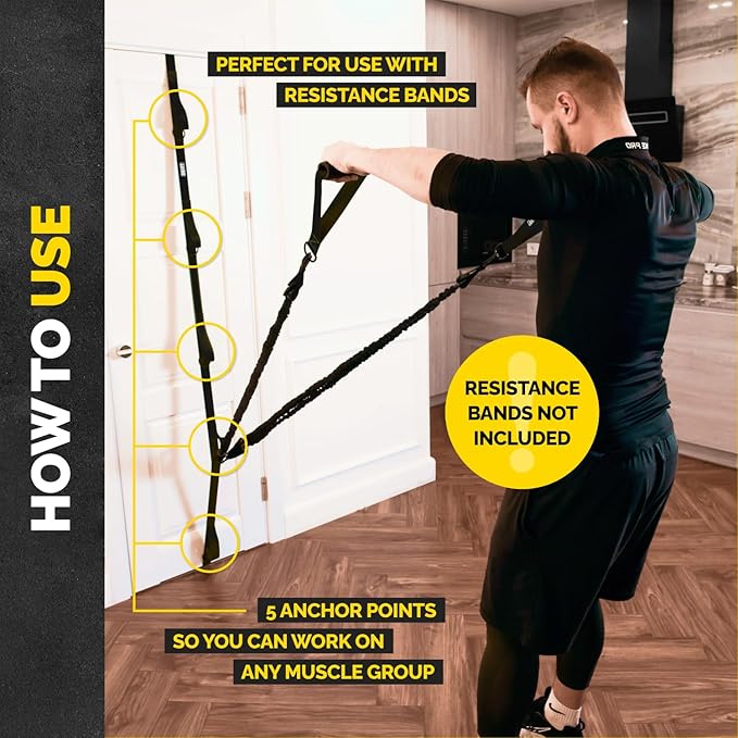 Tribe Lifting Adjustable Resistance Band Anchor - Door Anchor with 5 Loops & Metal Rings, Durable Nylon Strap for Full-Body Workouts