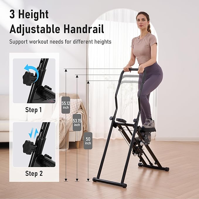 BODIOO Stair Stepper for Home Gym, Stair Climber with Adjustable Handlebar & Dual Incline Pedals, Compact Folding Cardio Exercise Climber for Full-Body Workout