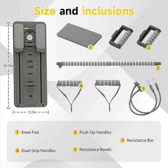 COSIEST Pilates Board for Home Use, Foldable Pilates Reformer Set with Resistance Bands, All-in-One Professional Workout Fitness Equipment for Core, Abs, Glutes, Legs, Butt, Arms Toning