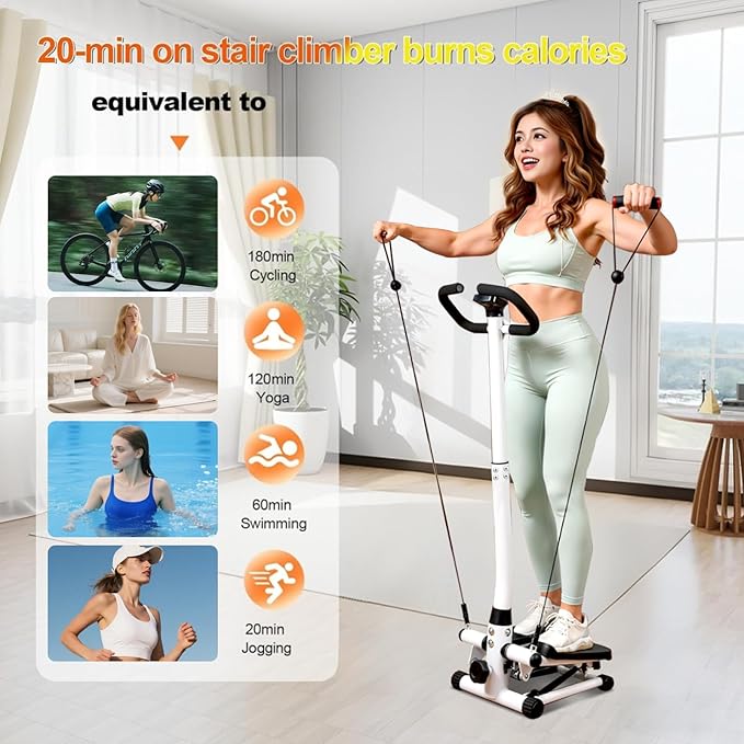 Steppers for Exercise at Home, Mini Stepper with Resistance Bands, Hydraulic Fitness Stepper with LCD Monitor, 360LBS Weight Capacity Portable Stair Stepper for Small Spaces