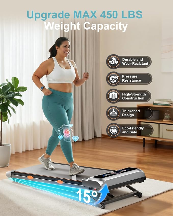 Walking Pad Treadmill with 15% 12-Level Auto Incline & UI Screen, Portable Treadmills with Bluetooth Speaker, 3.5HP Foldable Under Desk Treadmill for Home Office 450LBS, Remote & APP