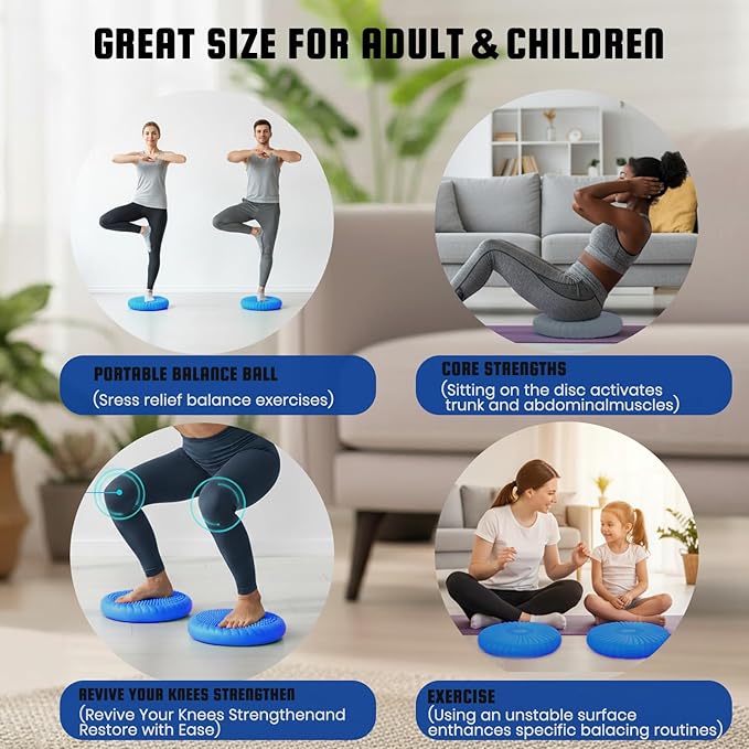 Wobble Cushion Core Balance Disc, Wiggle Seat for Sensory Kids to Stay Focused, Non-slip Balance Pads with Inflation Pump for Physical Therapy & Core Strength