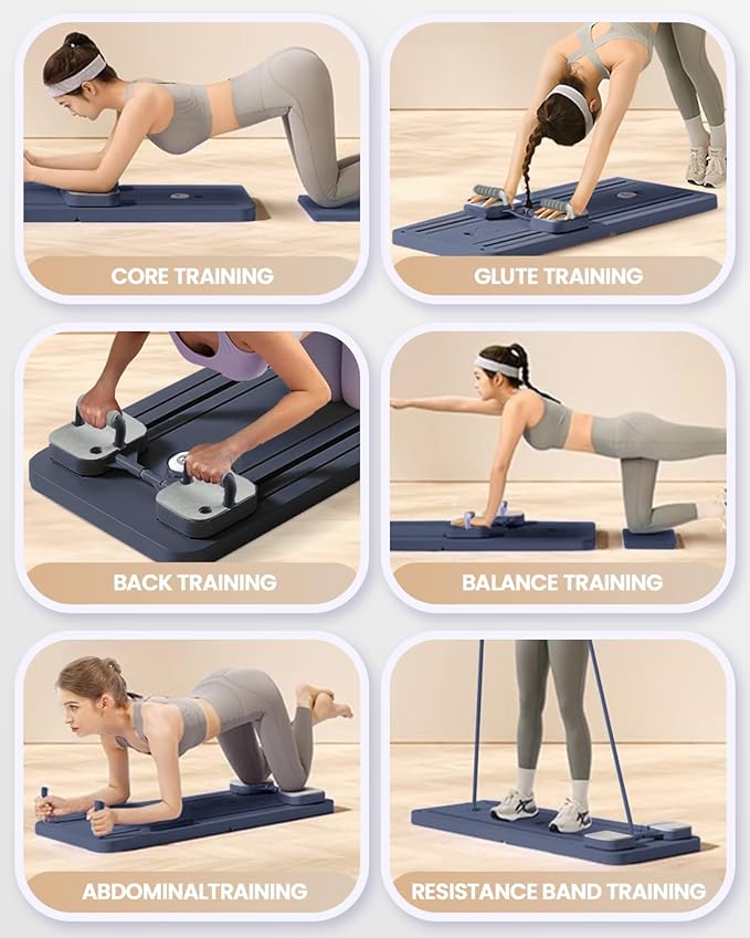Pilates Board, Multi-Functional Ab Roller Board with Timer, Non-Slip Ab Machine with Slideway & Elbow Support, Easy to Store Ab Roller Board for Fitness Enthusiasts & Novices, Men, Women