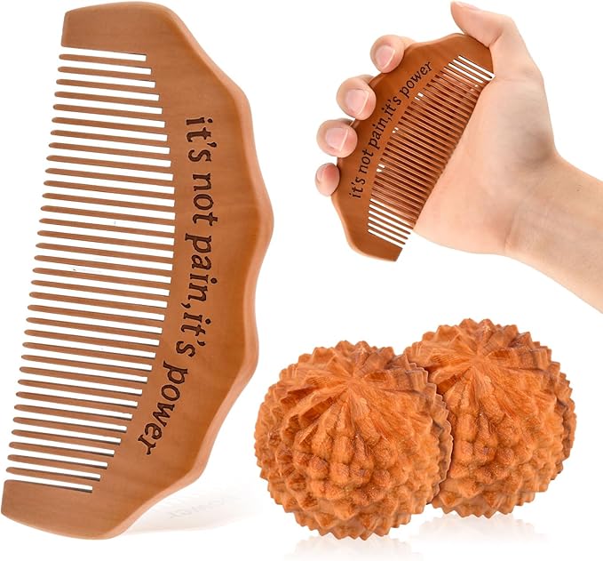 Birth Comb Acupressure Massage Ball Set, Wooden Labor Comb with 2 PCS Spiky Massage Ball Stress Relief, New Mom Gifts for Natural Labor and Delivery Essentials, Mom to Be Gift