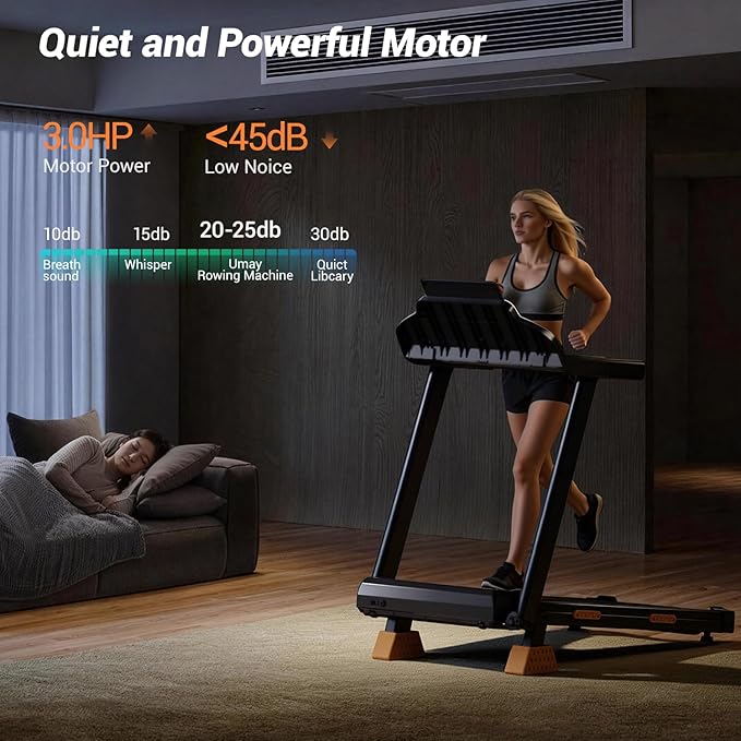 UMAY Treadmills for Home with Incline, 7-Layer Shock-Absorbing Foldable Treadmill with Led Screen & Handle Bar Up to Large Capacity, Powerful Walking Pad Treadmill Lower Noise