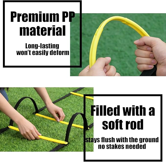Tangle-Free Agility Ladder Speed Training Equipment - 2lbs Heavy Duty Design with 12 Fixed Rungs - 18ft Connectable Quick Setup Footwork Drill Gear for Soccer, Football, Boxing (Storage Bag Included)