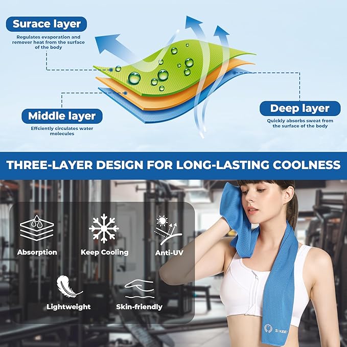 Sukeen Cooling Towels 4 Pack (40"x 12"), Microfiber Cool Towel,Soft Breathable Chilly Towel for Yoga, Golf, Gym, Camping, Running, Workout & More Activities