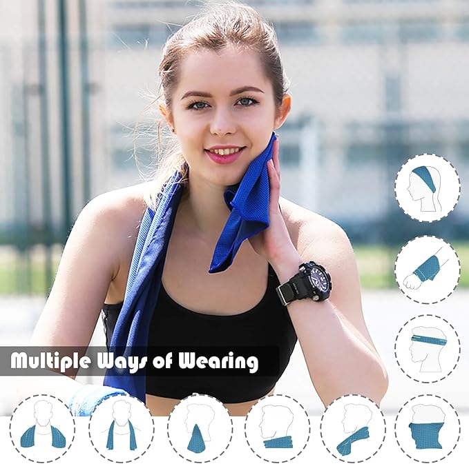 Pack of 20 Cooling Towel 40x12'' Ice Towel for Neck and Face Microfiber Chilly with Bag Breathable Yoga Gym Stay Cool Towels Sweat Rag for Workout Running Camping Pilates Beach, Dark Blue