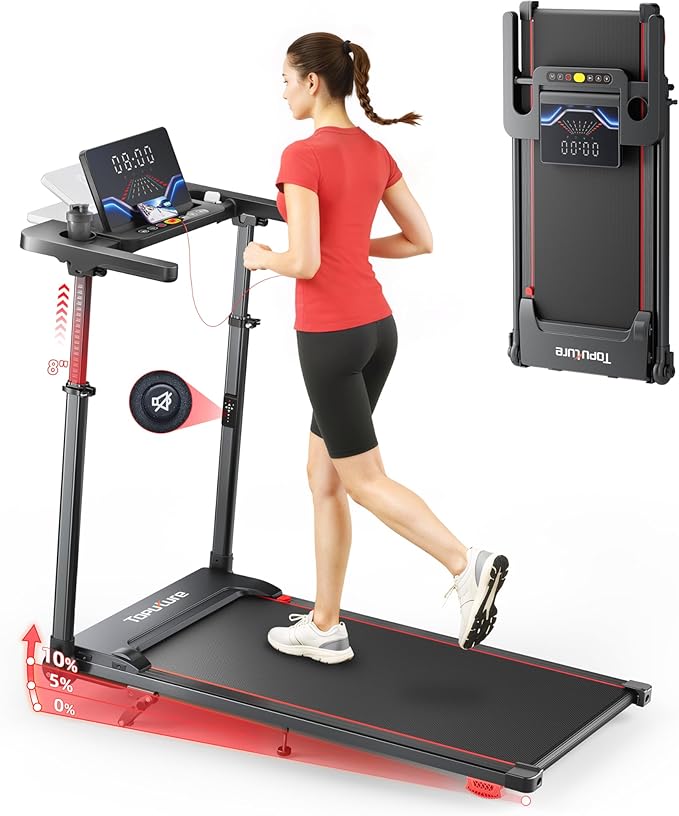 Walking Pad Treadmill with Incline 10%, Foldable Treadmill with Adjustable Handle Bar for Home, Portable Walking Pad with Desk Treadmills with App, Remote Control & LED Display