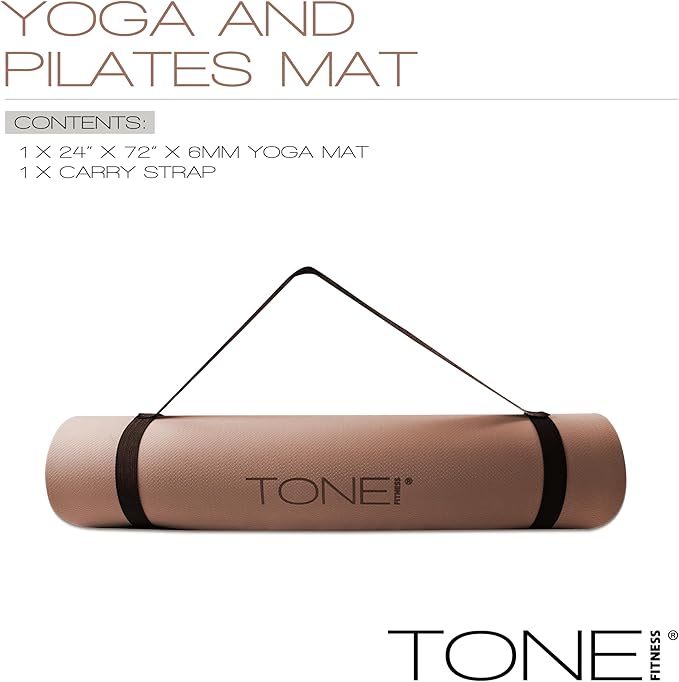 TONE Fitness Yoga Mat 1/4" Thick Non Slip Exercise & Pilates Mat for Home Workouts with Carrying Strap | Multiple Options