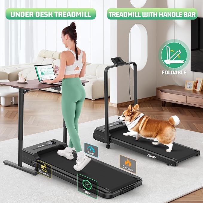 Walking Pad Treadmill with Desk Workstation, 15% Incline Treadmill with Handle Bar, Foldable Treadmills Under Desk for Home/Office, 400 lbs+ Capacity, Adjustable Height, Removable Desk, 3.5HP Motor