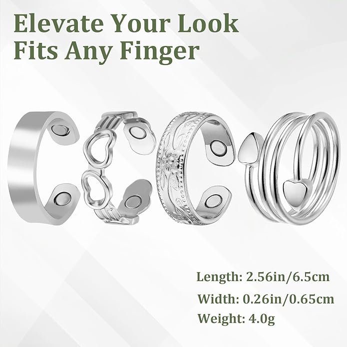 Magnetic Copper Rings Set for Women, Elegant Lymphatic Jewelry Gifts, Vintage Adjustable Vine Design