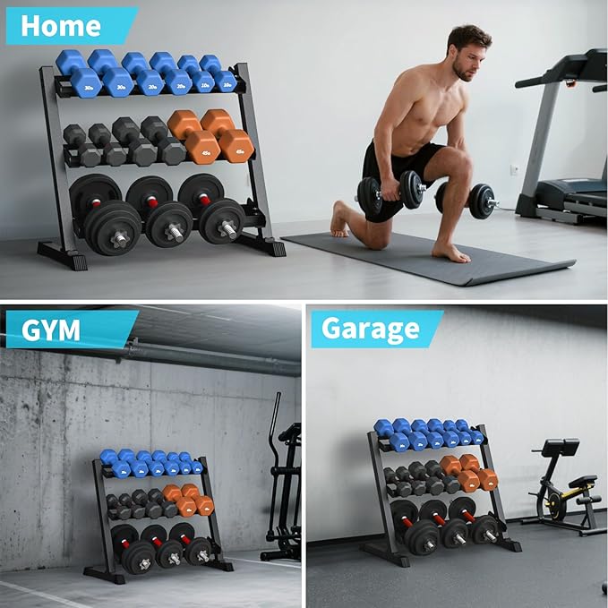 KHAMAL Dumbbell Rack Stand Only - 3-Tier Weight Rack Heavy Duty Dumbbell Stand Space-Saving For Home Gym Organization, Dumbbell, Barbell
