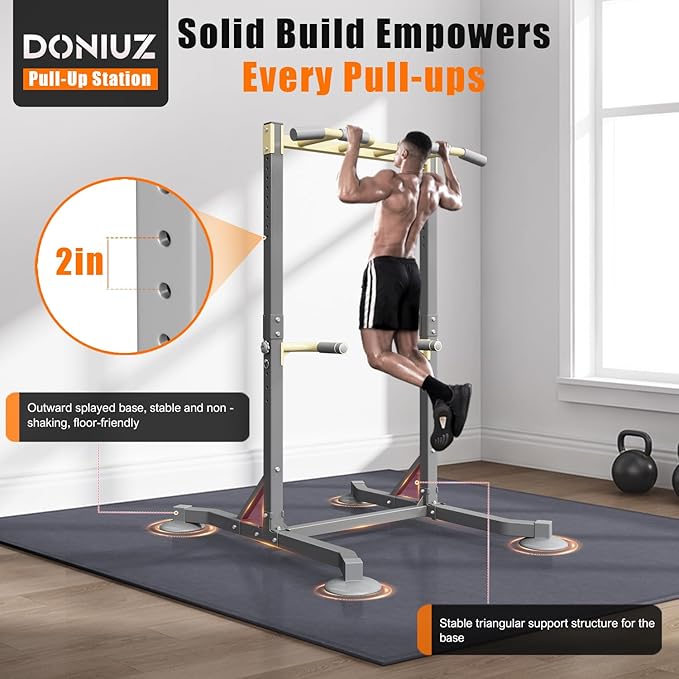 Multi-function Pull Up Station, Portable Workout Equipment with Pull Up Bar and Dip Station for Home Gym, Support 600lbs