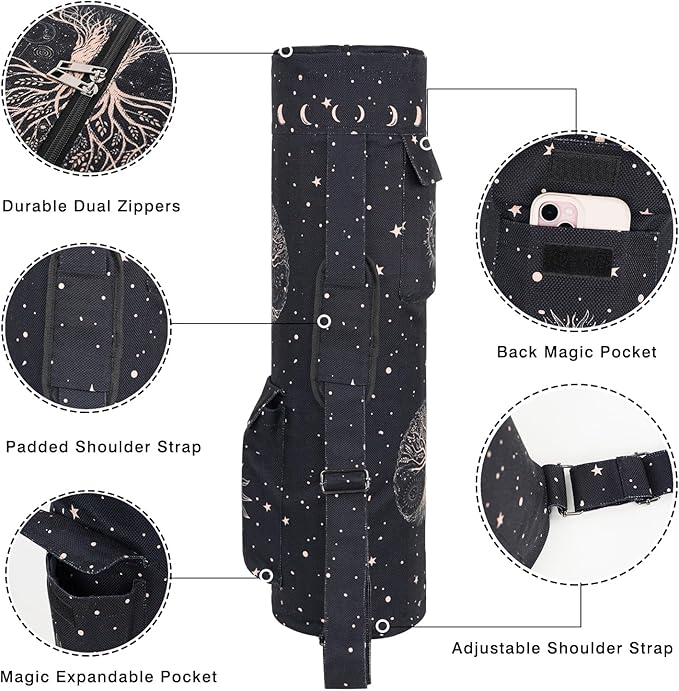 Yoga Mat Bag Full-Zipper Yoga Mat Carrier with Extra Wide Adjustable Strap 2 Multi-Functional Storage Cargo Pocket Stylish & Functional Yoga Bag Pilates Bag for Women & Men