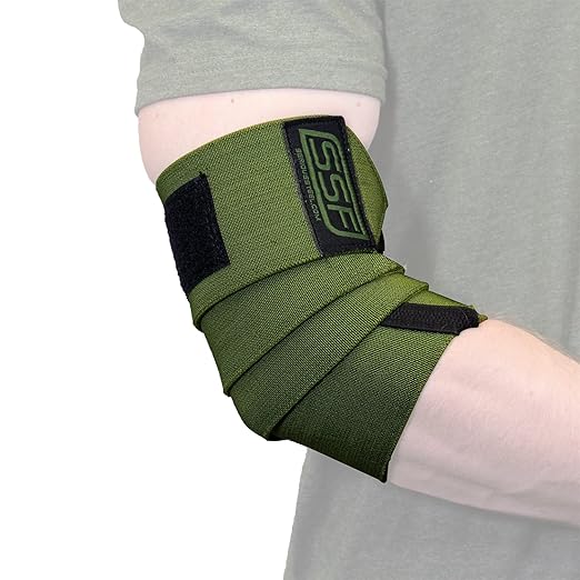 SERIOUS STEEL FITNESS Weightlifting Elbow Wraps (Pair 120 cm (47") or 160 cm (63")) (120 CM (47" - Green - Stiff))