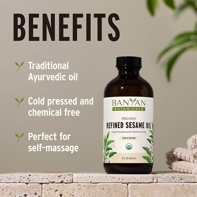 Banyan Botanicals Refined Sesame Oil – Organic Sesame Oil for Skin, Body, Hair & More – Multiple Sizes – 128 oz – Non GMO Sustainably Sourced Vegan