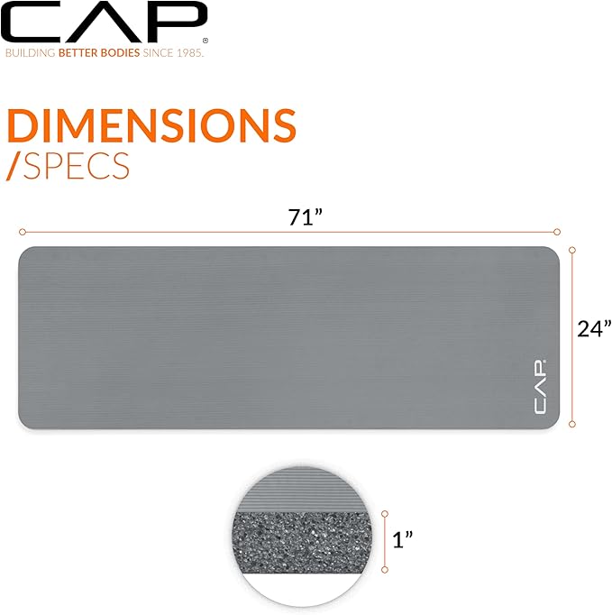 CAP Barbell 1-Inch High Density Exercise Yoga Mat with Strap | Multiple Colors