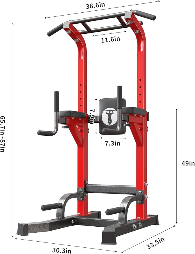 sogesfurniture Power Tower Dip Stands Assistive Trainer for Home Gym - 10-Level Height Adjustable Multi-functional Pull Up Bar, Dual Training Stands for Dip Push Up & Core Workout, Heavy Duty Steel Frame
